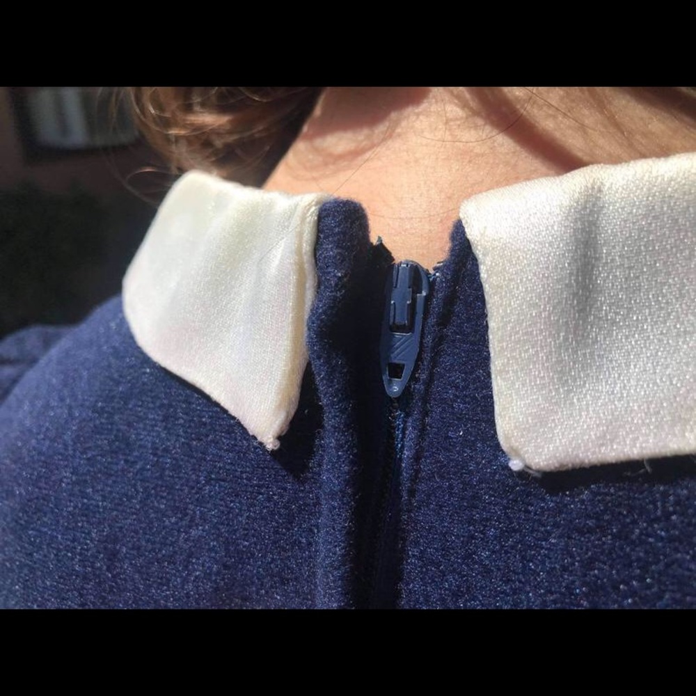 Vintage 1970s does 1930s Navy Fleece Dress XS - Picture 7 of 7